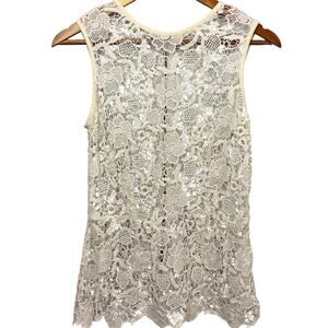 Cabi White Lace Tank Top Floral Dainty Exposed Zipper Cottage Core Boho Small